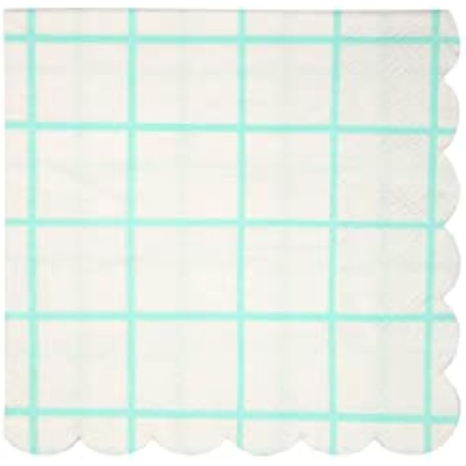 SMALL MINT GRID NAPKINSGREEN PARTY PAPER NAPKINS WITH SCALLOP EDGE, BIRTHDAY, WEDDING & SHOWER TABLE DCOR, PACK OF 20 - Image 1